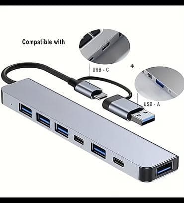 Video oyunlar və konsollar: 5 Portlu USB 2.0/3.0 Hub – USB‑C + USB‑A 2‑in‑1 Xüsusiyyətlər: - 5 — 2