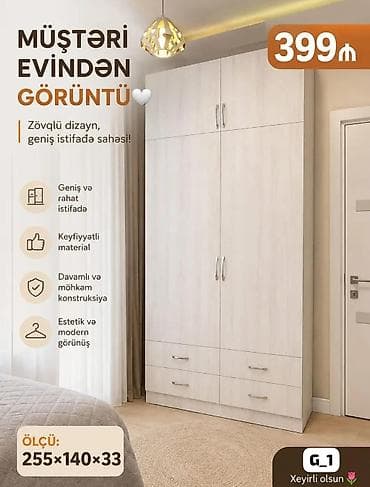 koridor ucun dolap: Məhsul: 4 qapılı, 2 ədəd alt çekmecəli paltar şkafı Xüsusiyyətlər: - — 1