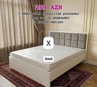 dosekler: Müasir dizaynlı iki nəfərlik çarpayı - Yumşaq toxumalı, kvadrat — 1