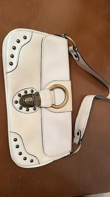 Ağ rəngli çiyin çantası – retro/boho üslubunda mini model. - Material — 1