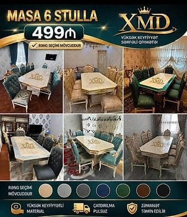 stulla: Masa və 6 stul dəsti – XMD - Komplekt: 1 böyük yemək masası + 6 stul — 1