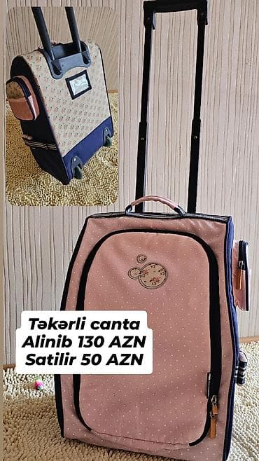 brend çanta: - Təkərli çanta: Çəhrayı və tünd göy rəng kombinasiya, üstündə xırda — 8