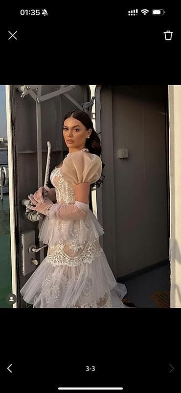 Şəxsi əşyalar: Zərif tül və krujeva işləməli uzun ziyafət geyimi/ gəlinlik Həm — 3