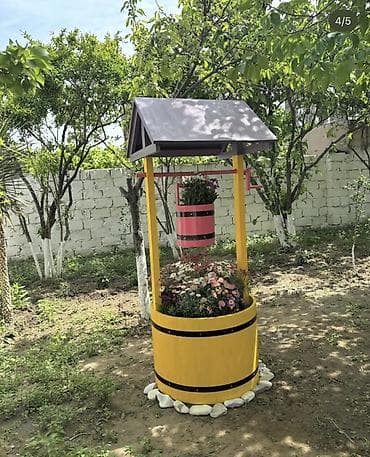 bag evleri dizayni: Bağ üçün dekorativ “quyu” tipli güldan-kompozisiya - Material: ağac — 4
