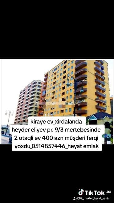 aile ucun kiraye evler: Kiraye ev_xirdalanda heyder eliyev pr. 9/3 mertebesinde 2 otaqli ev — 1