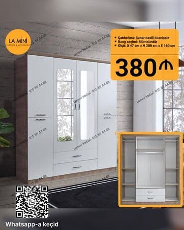 Divanlar: Yeni, Açılan, 5 qapı Düz dolab, Qarderob, paltar dolabı, Azərbaycan