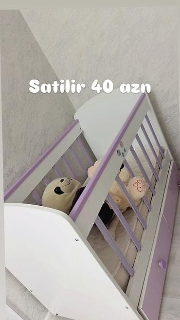 intex matras: Uşaq beşiyi – ağ və bənövşəyi rəng çalarlarında, relsli yan — 1