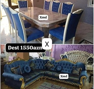 reception masa: Klassik üslubda mebel dəsti - Yemək masası və 6 ədəd stul: mərmər — 1