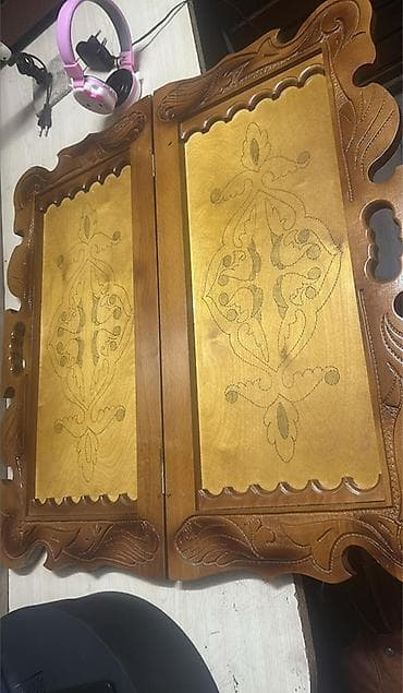 Turniklər və bruslar: Ağacdan oyma naxışlı nərd-taxta dəsti - Material: tam ağac (qoz — 1