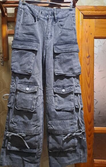 zey daşi: Unisex çoxcibli cargo cins şalvar - Rəng: tünd boz/stone-wash — 1