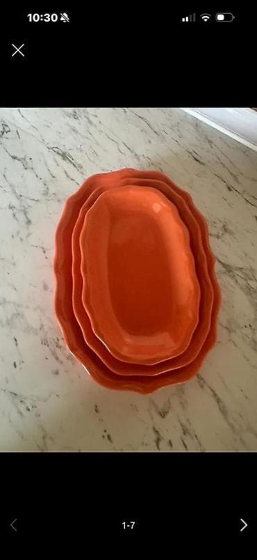 Narıncı rəngli servis qabları dəsti - 4 ədəd oval formada servis qabı