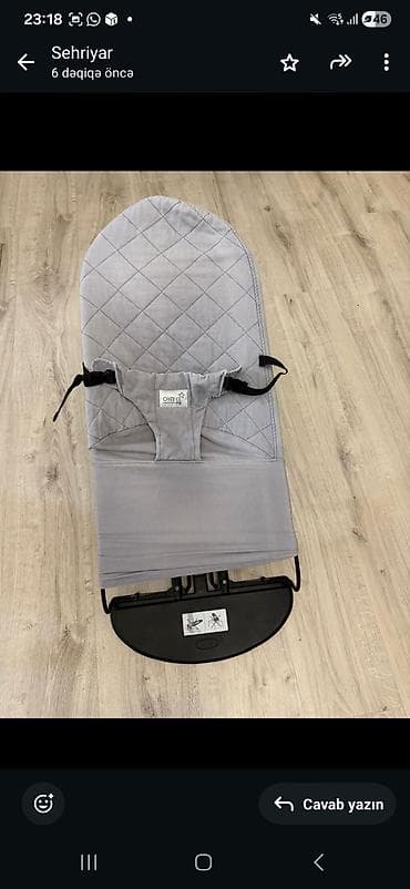 Uşaq yelləncəyi/kreslosu – OHYO - Rəng: açıq boz, kvadrat tikişli