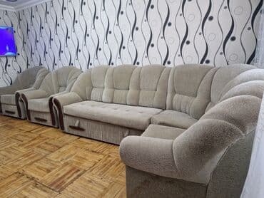 divan və kreslolar: İşlənmiş, Künc divan, 2 kreslo, Bazalı, Açılan — 1