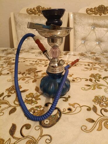 elektron qəlyan haqqında: Mini ölçülü şüşə əsaslı qəlyan dəsti - Rəng: mavi şüşə kolba, mavi — 1