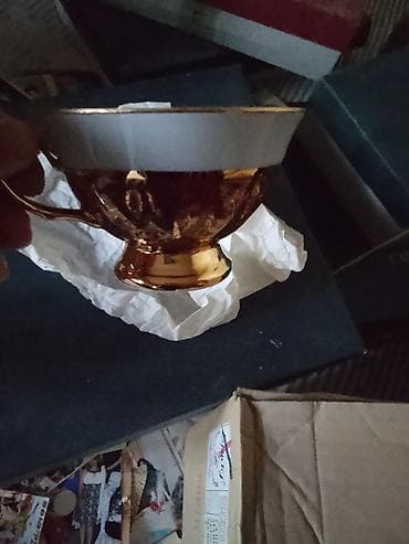 Çay dəsti, rəng - Qızılı, Farfor, 1 nəfərlik — 1