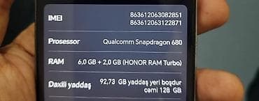 vivo x80: Honor X8 5G, 128 GB, rəng - Qızılı, Face ID, Sensor, Barmaq izi — 6
