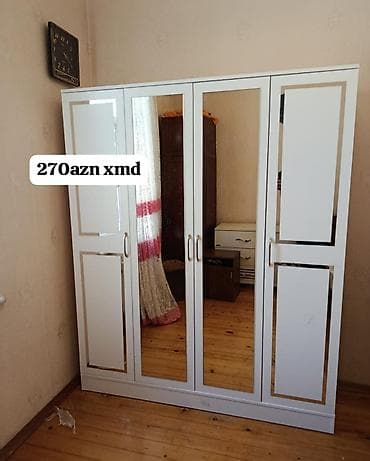 xonca qapilar: Ağ rəngdə, 4 qapılı paltar şkafı. Orta hissədə 2 böyük güzgülü qapı — 1