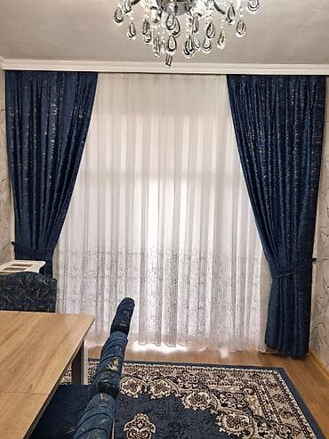 jalus pərdə: Yeni, Vilyur Pərdə, rəng - Göy, Pulsuz çatdırılma — 2
