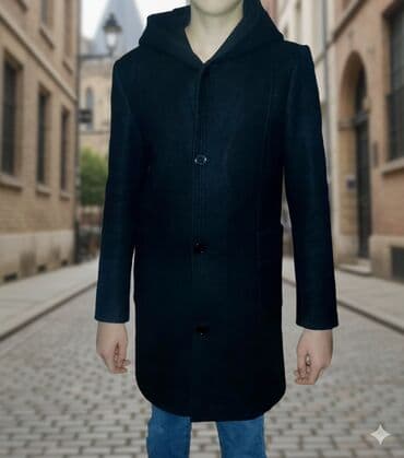 Kapüşonlu palto. L ölçü - Rəng: tünd qara - Uzunluq: dizə yaxın - — 1