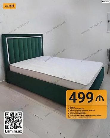 Çarpayılar: Məhsul: Yumşaq başlıqlı çarpayı (Kod: 4448) Təsvir: - Ölçü: 160 × 200 — 2