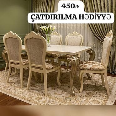Qonaq otağı üçün, İşlənmiş, Açılmayan, Dördbucaq masa, 6 stul