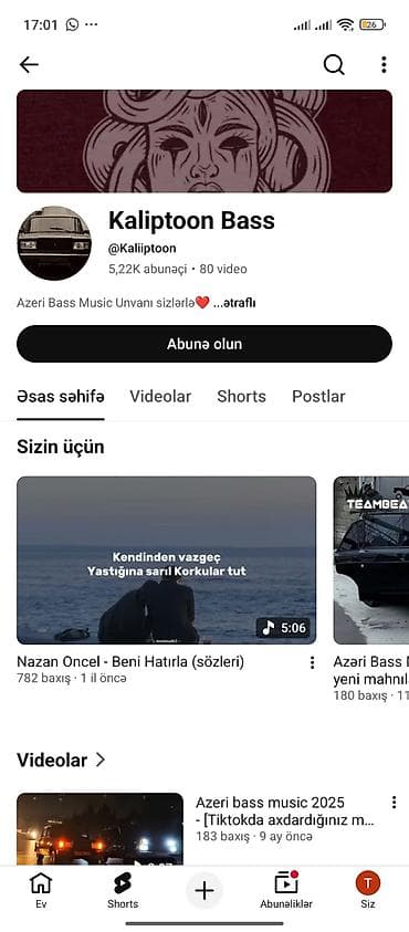 səs mikşeri: Kalıptoon Bass – Azəri Bass Music kanalı satılır 5200 abunə original — 1