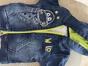 Uşaq üçün cins jaket – kapüşonlu - Material: mavi denim (cins) xarici