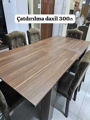 kohnə stul: Qonaq otağı üçün, İşlənmiş, Açılan, Dördbucaq masa, 6 stul — 1