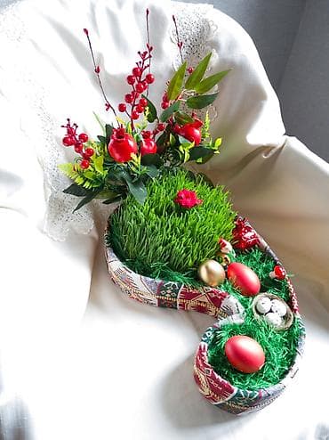 Şəkillər, tablolar: Novruz üçün əl işi dekorativ səməni kompozisiyası - Milli naxışlı — 2