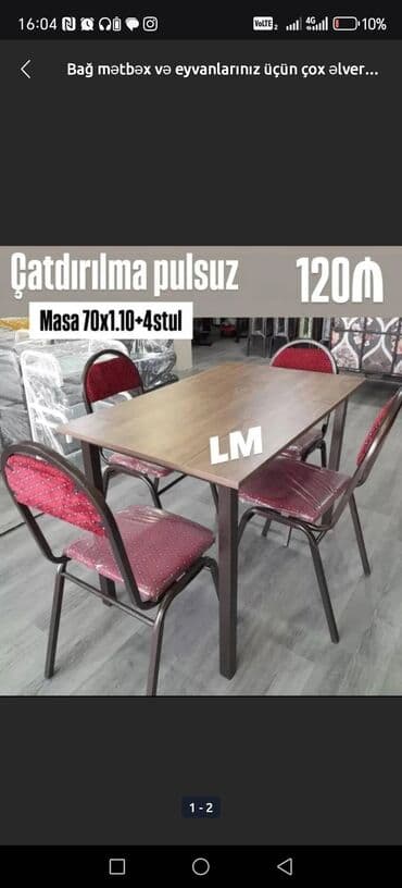 masa və stullar: Balkon üçün, Açılmayan, Dördbucaq masa, 4 stul — 4