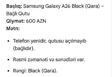 Samsung Galaxy A26, rəng - Qara, Zəmanət