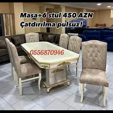 Qonaq otağı üçün, Yeni, Açılmayan, Dördbucaq masa, 6 stul