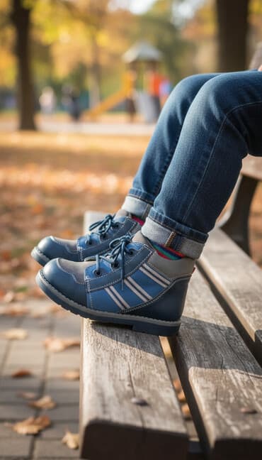 uşaq kalyasqa: Uşaq ayaqqabısı – mavi-boz rəng çalarlarında bağcıqlı model. - — 1