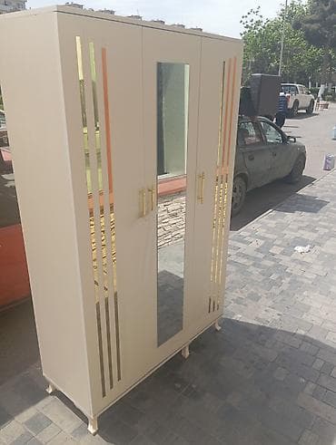 paltar sermek ucun: 3 qapılı, Güzgülü, Bej, Digər material, Açılan, Düz dolab — 2