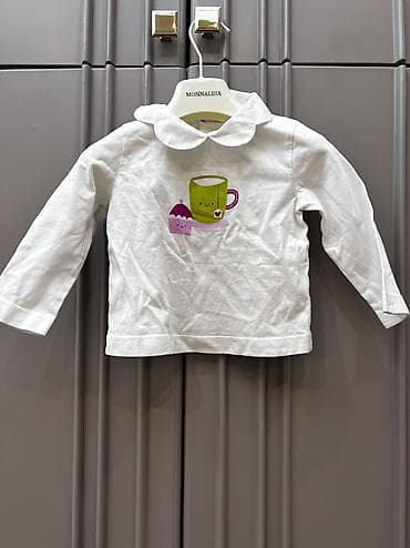 Koftalar, sviterlər: Jacadi Paris uzunqol köynəy 12 ay - Rəng: ağ - Ön hissədə şirin — 1