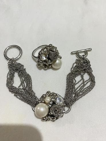 Бижутерия: Gümüş tonlarda zərgərlik dəsti – qolbaq və üzük - Material: metal — 2