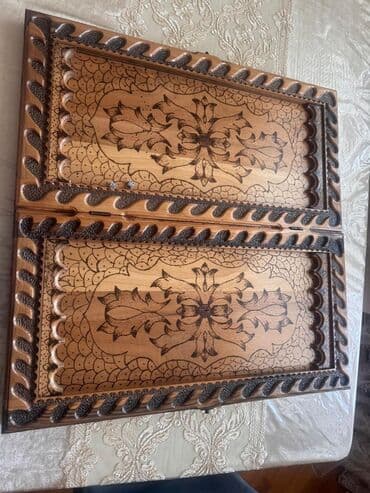 nərd taxtas: Əl oyma ağac nərd lövhəsi - Material: tam ağac (təbii rəngdə), səth — 2