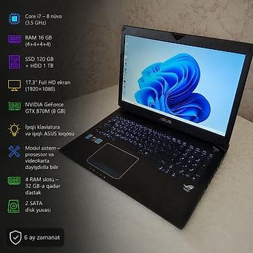 asus rog g16: Asus ROG core i7/Nvidia GTX870M/16GB Ram/SSD+HDD Şəkillərdə görünən — 1