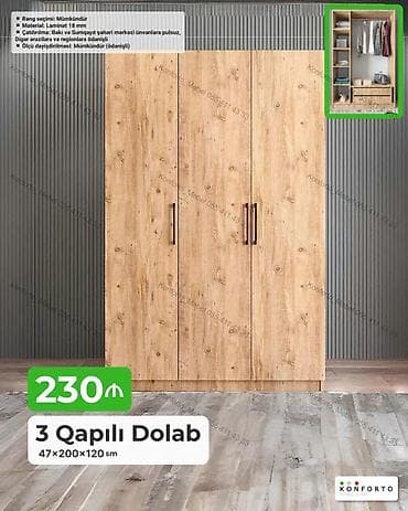 balta: 3 qapılı paltar dolabı - Ölçü: 47×200×120 sm - Material: 18 mm — 1