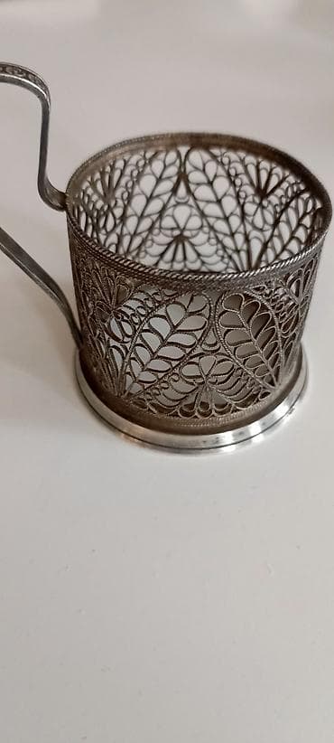 qül: Gümüş naxışlı stəkanaltı (filigran işləmə) - Material: metal; zərif — 2