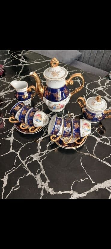 Ev üçün digər mallar: Çay dəsti, rəng - Göy, Keramika, Bohemia, 6 nəfərlik, Çexiya — 1