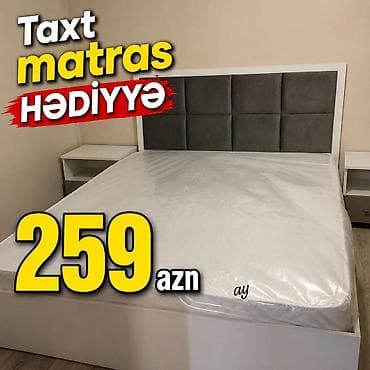 Mebel dəsti – ikinəfərlik taxt - Modern dizaynlı, ağ korpus və yumşaq — 1