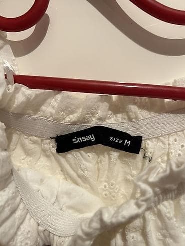 ağ şalvar: Sinsay brendindən ağ, broderiya naxışlı qadın bluzası. - Ölçü: M — 2