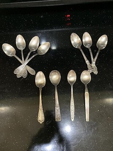 sap: Vintage metal çəngəl və qaşıq dəsti - Material: metal (gümüşü rəng — 4