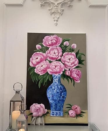 velosipet sekilleri: Rəsm əsəri: “Pionlar mavi vazada” -Ölçü: 120x80 - Texnika: kətan — 1