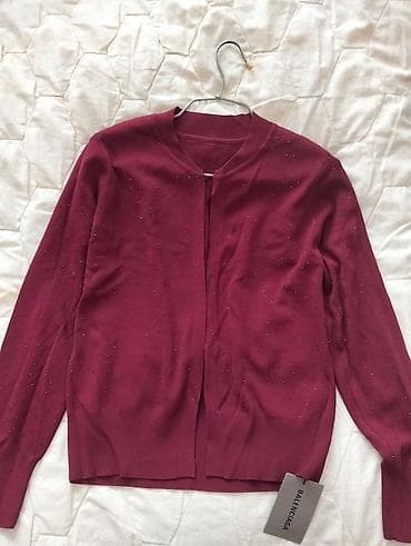 Balenciaga markalı, tünd qırmızı rəngdə, uzunqol qadın kardiganı