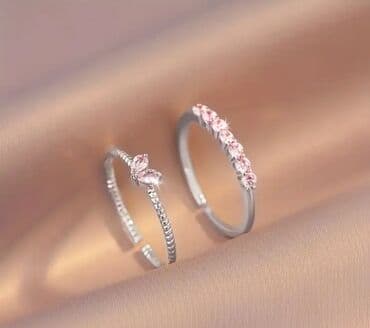 xari bulbul yaxa sancagi: Gümüş rəngli zərif üzük dəsti - 2 ədəd incə, açıq tipli üzük - — 1