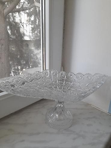 tort dekorlari: Şüşə ayaqlı qablar dəsti - Material: şəffaf şüşə, relyefli kəsmə — 6