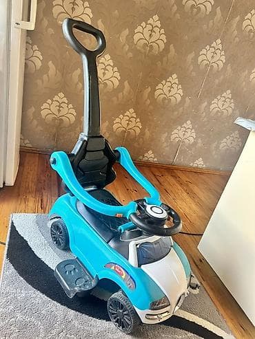 uşaq oyuncaqları robocar: Uşaq üçün itələmə saplı minik maşını - Rəng: mavi/ağ - Növ: ayaqla — 5