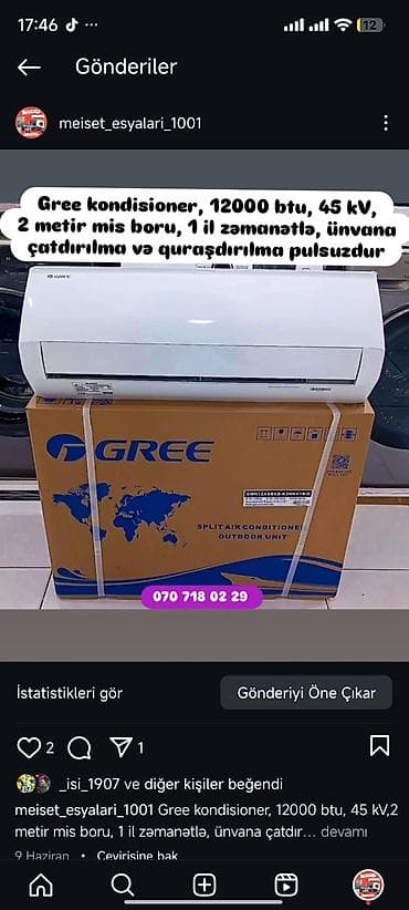 xonca desti: Kondisaner anbardan satiş.Quraşdirilma pulsuz.30-35kv -490 azn.1-3 ilə — 9
